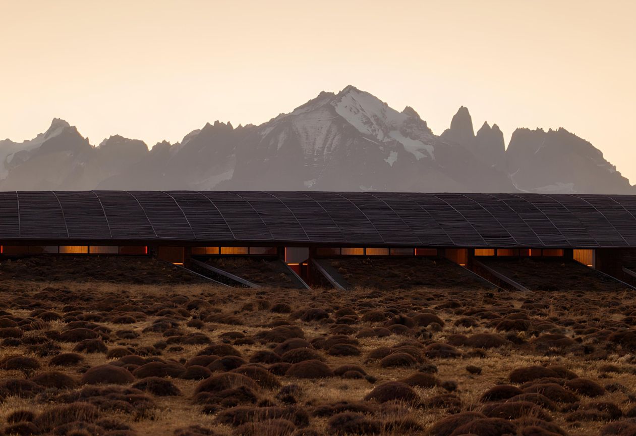 Tierra Patagonia hotel with the Paine massif behind